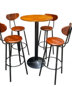 Bộ bàn tròn 4 ghế bar cao su nâu có tựa BBGB06
