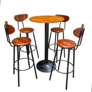 Bộ bàn tròn 4 ghế bar cao su nâu có tựa BBGB06
