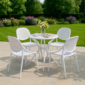 Bộ Bàn Cafe Tròn 4 Ghế Nhựa Đúc Nguyên Khối BBCF155