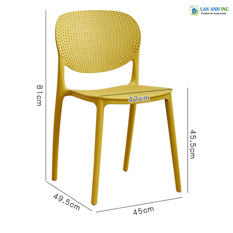 Kích thước ghế nhựa đúc nguyên khối cafe nhà hàng bàn ăn đẹp hiện đại LA1007 Kích thước ghế nhựa đúc nguyên khối cafe nhà hàng bàn ăn đẹp hiện đại LA1007